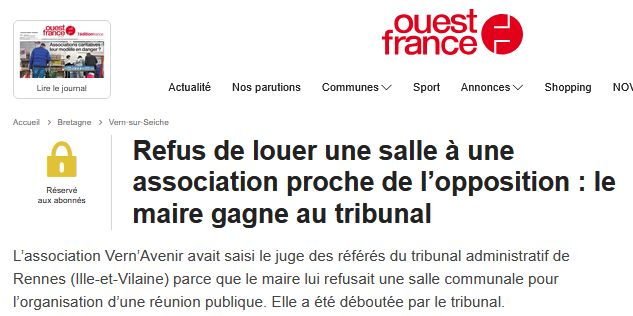 Refus de louer une salle à notre collectif